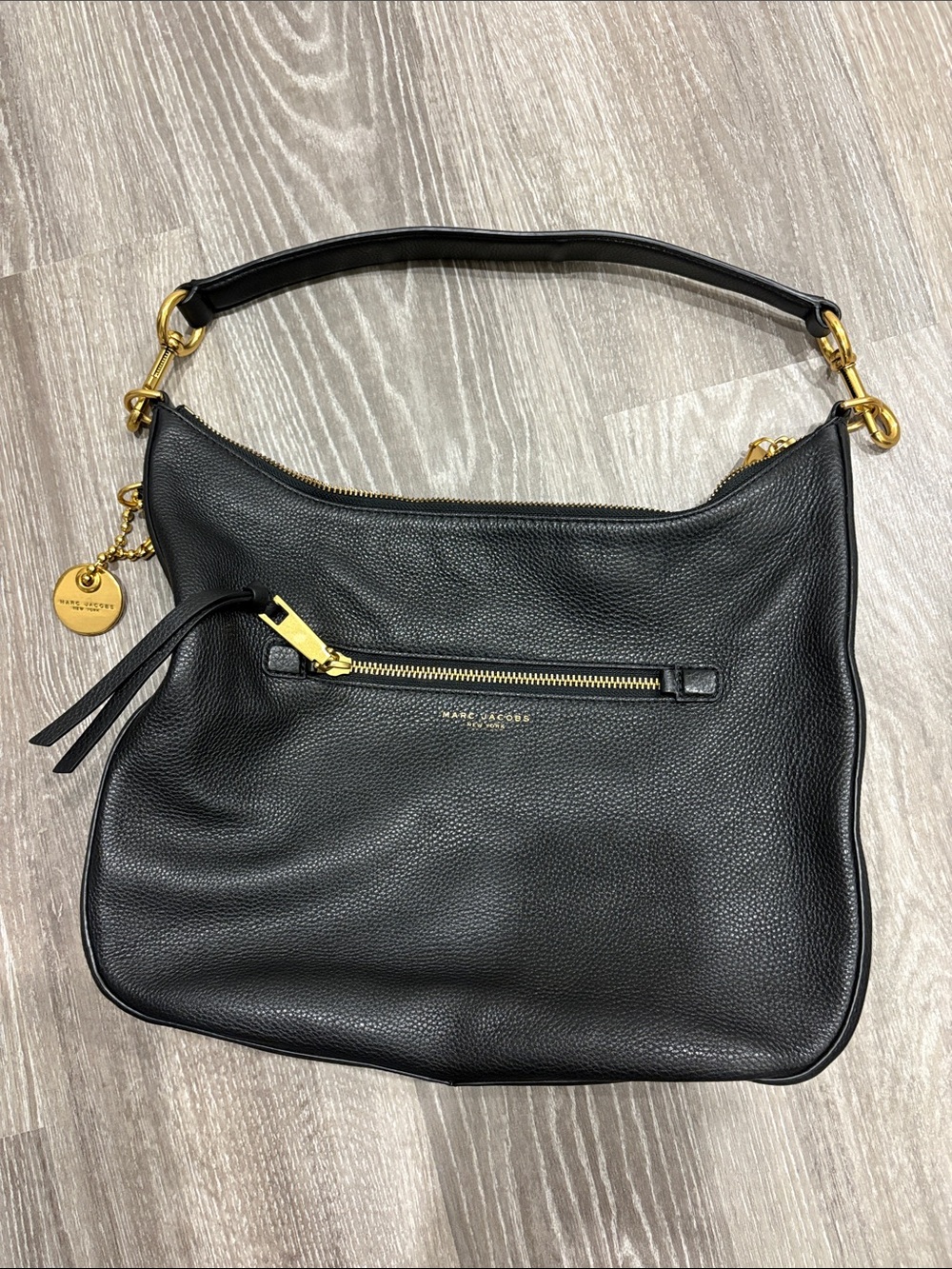 Marc Jacobs Black Leather Shoulder Hobo with Gold Hardware